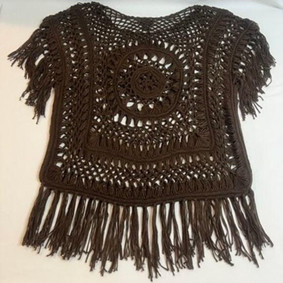 Rue 21 Crochet Top Size L Western Fringe CowgirlCore Boho Chic Oversized Boho - Picture 7 of 8